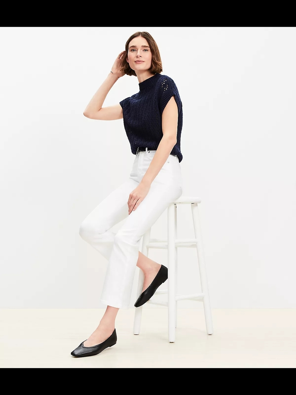 LOFT White High Waist Straight Crop Jeans